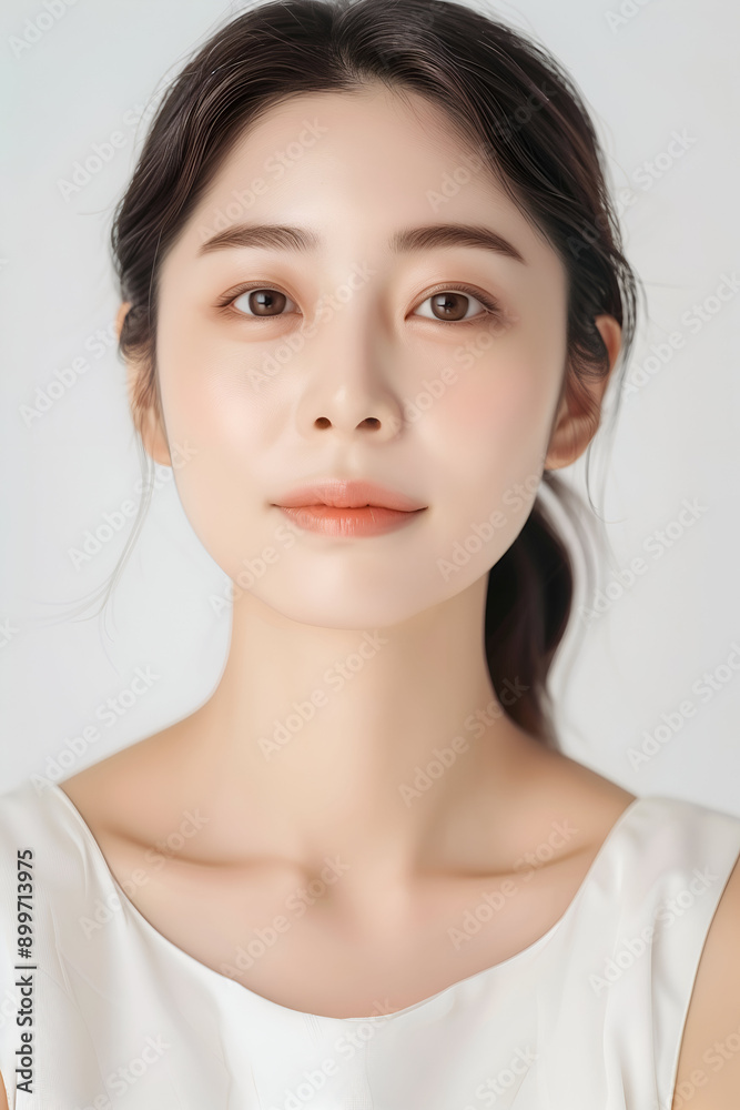 Portrait of a Young Woman with Clear Skin and Elegant Makeup, Featuring Natural and Subtle Beauty Portrait of a Young Woman with Clear Skin and Elegant Makeup, Featuring Natural and Subtle Beauty