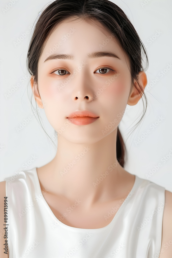 Portrait of a Young Woman with Clear Skin and Elegant Makeup, Featuring Natural and Subtle Beauty Portrait of a Young Woman with Clear Skin and Elegant Makeup, Featuring Natural and Subtle Beauty