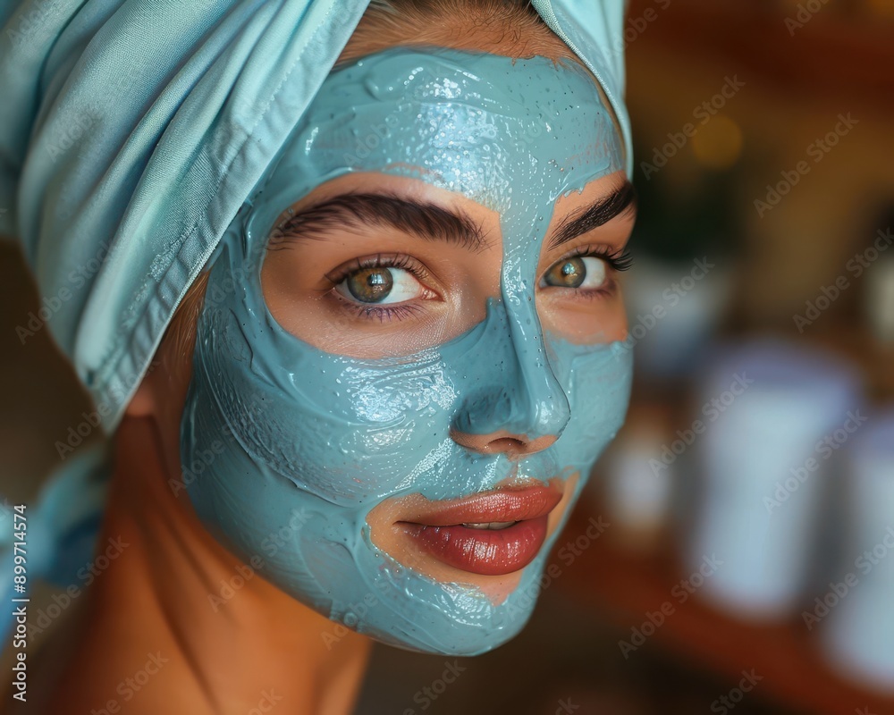 Radiant Young Woman Enjoying a Spa Day Applying Face Mask for Healthy Skin Treatment in Relaxing Spa Room Radiant Young Woman Enjoying a Spa Day Applying Face Mask for Healthy Skin Treatment in Relaxing Spa Room