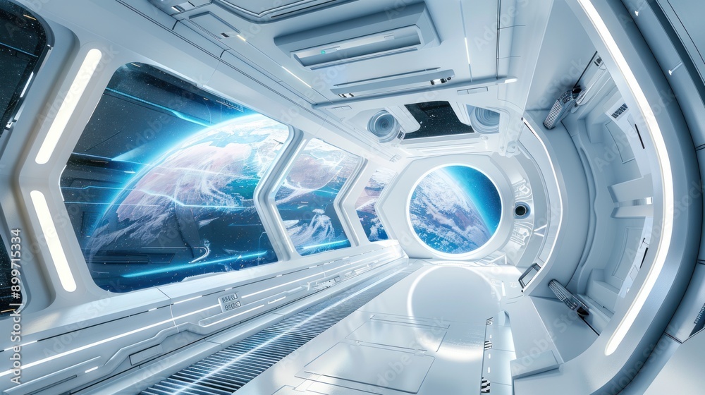 Spaceship Interior with Earth View