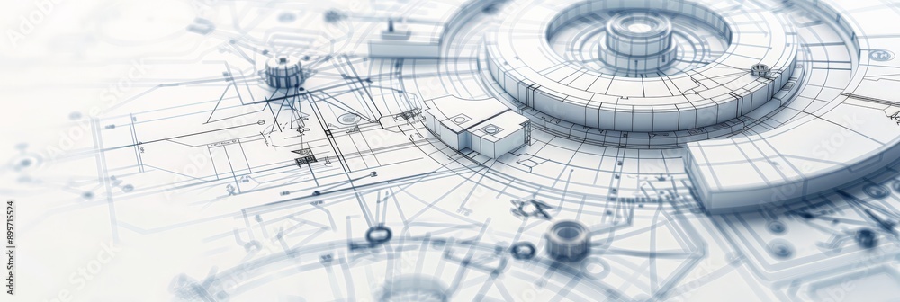 Abstract technical blueprint with mechanical and industrial design elements in a light blue and white color scheme. Ideal for engineering and construction concepts. Abstract technical blueprint with mechanical and industrial design elements in a light blue and white color scheme. Ideal for engineering and construction concepts.