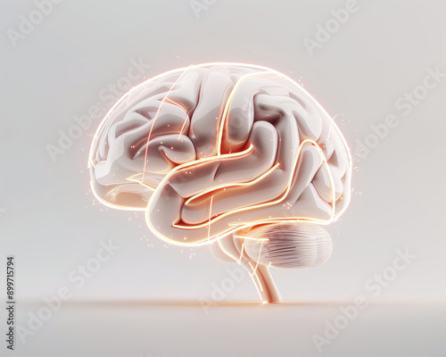 A detailed depiction of a human brain, showcasing intricate structures and neural connections in a modern design.