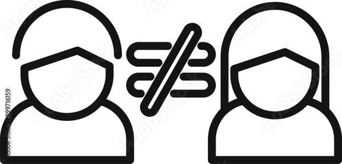 Line icon representing two people wearing face masks and disagreeing with each other