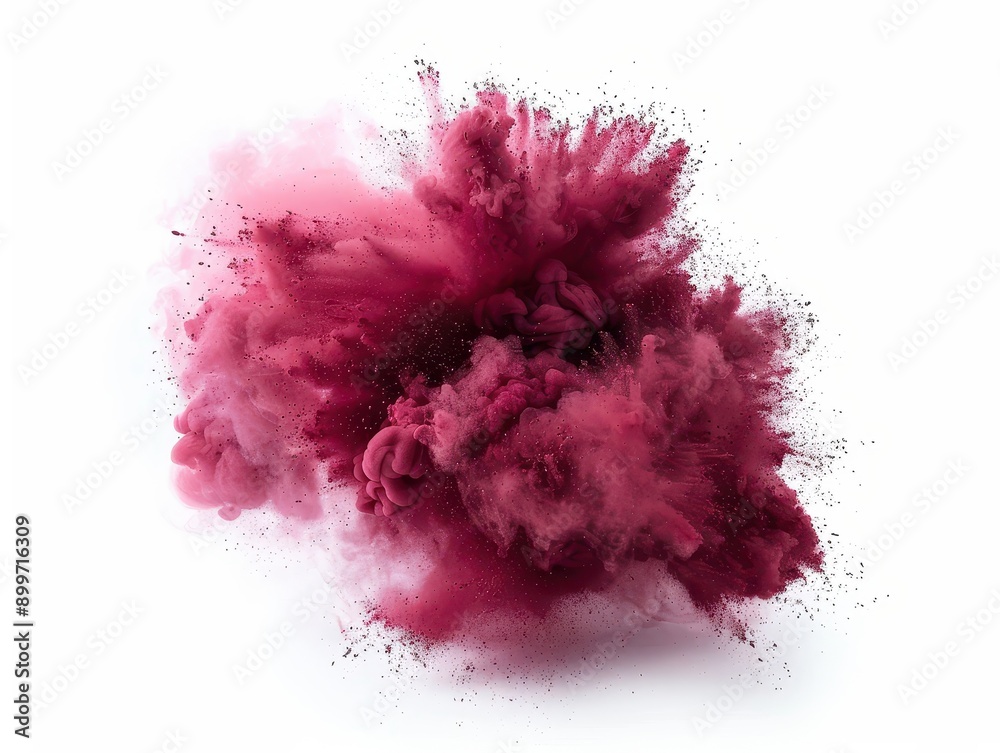 Fiery Maroon Smoke Explosion on White Background for Abstract Design Concepts Fiery Maroon Smoke Explosion on White Background for Abstract Design Concepts