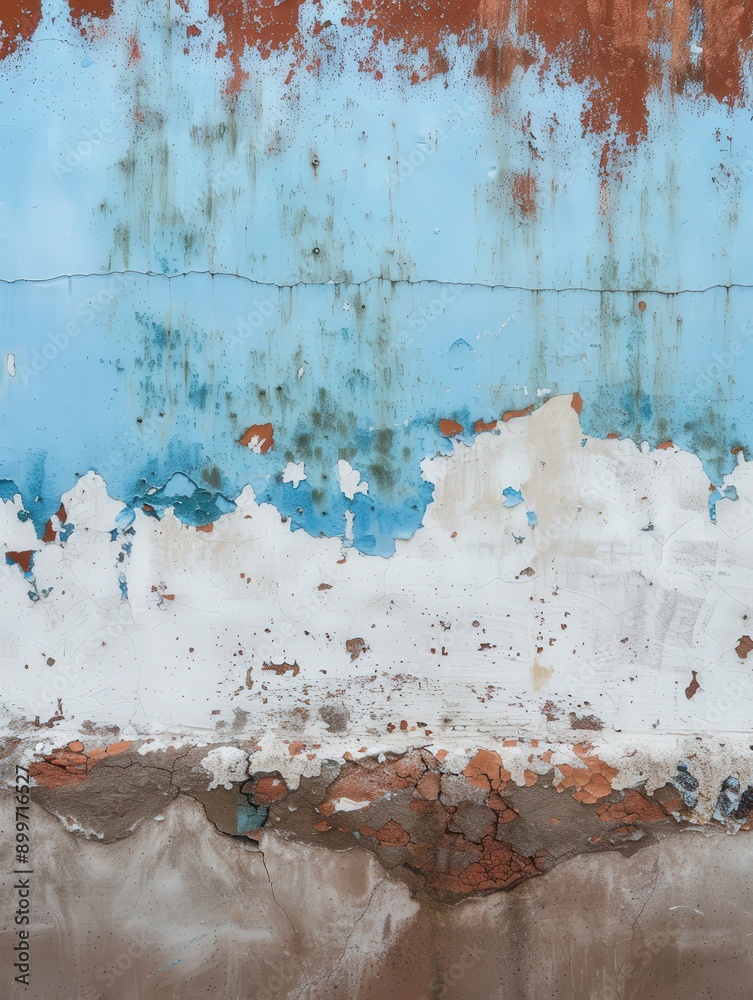 Fototapeta premium Rusty Wall Displaying Unusual Blue and Brown Color Patterns in Urban Setting