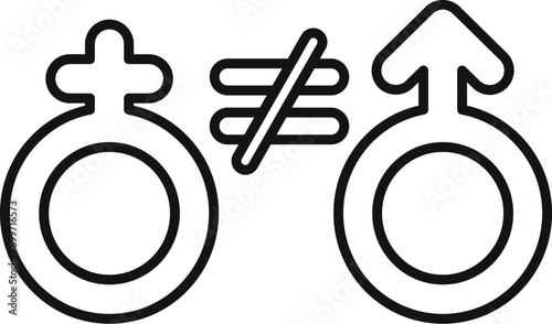 Gender inequality concept showing the unequal status between the male and female symbol