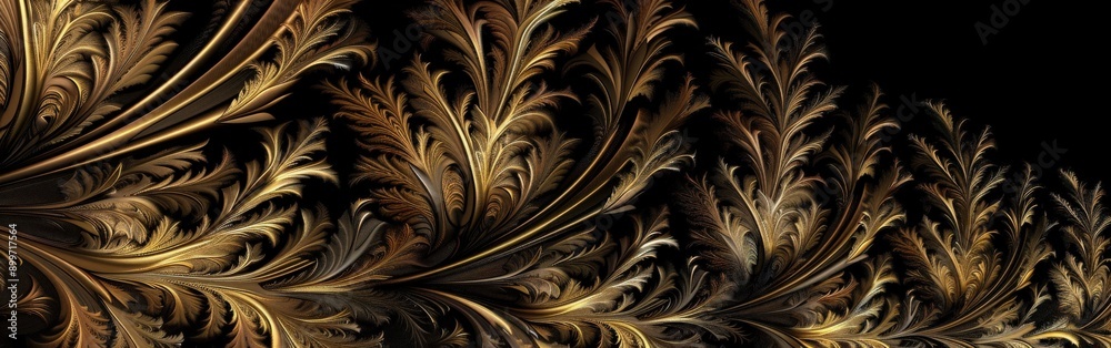Abstract Gold and Black Fractal Leaves Pattern With Intricate Detailing Abstract Gold and Black Fractal Leaves Pattern With Intricate Detailing