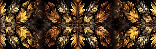 Abstract Gold and Black Background Featuring Fractal Leaf Patterns