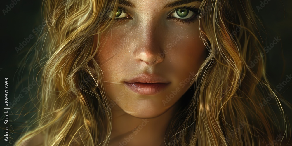 Close-Up Portrait of a Young Woman With Striking Green Eyes in Soft Lighting Close-Up Portrait of a Young Woman With Striking Green Eyes in Soft Lighting