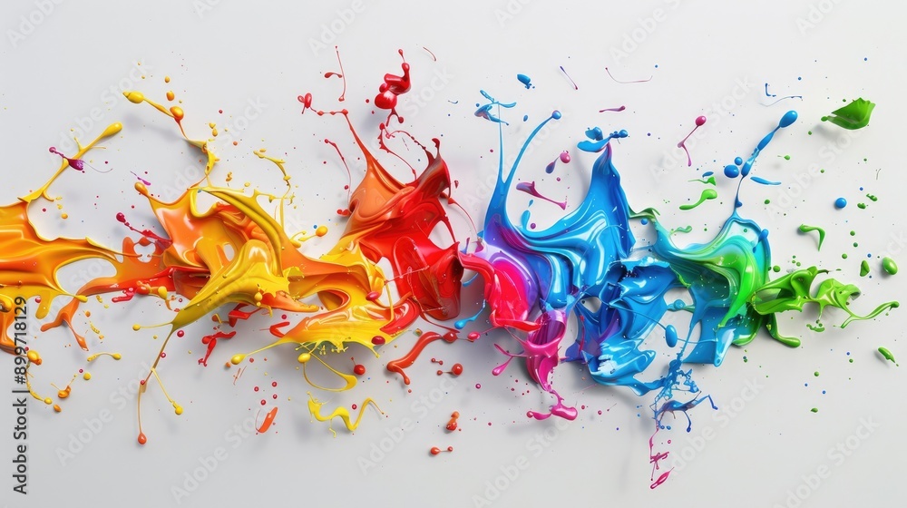 3d Art with colorful paint splash on white background 3d Art with colorful paint splash on white background