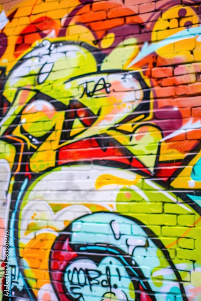Vibrant Graffiti Art on Urban Brick Wall in the Heart of the City Vibrant Graffiti Art on Urban Brick Wall in the Heart of the City