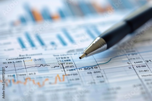 Financial Data Analysis with Pen on Spreadsheet