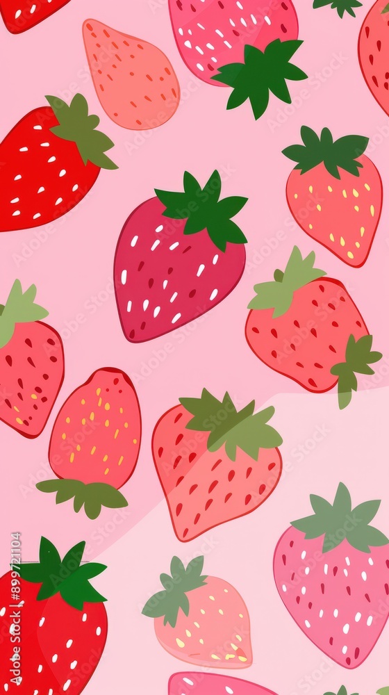 Cute Pink Strawberry Pattern Design With Vibrant Fruits and Green Leaves Cute Pink Strawberry Pattern Design With Vibrant Fruits and Green Leaves