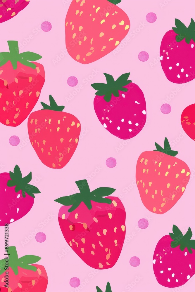 Cute Pink Strawberry Pattern on a Playful Background Cute Pink Strawberry Pattern on a Playful Background