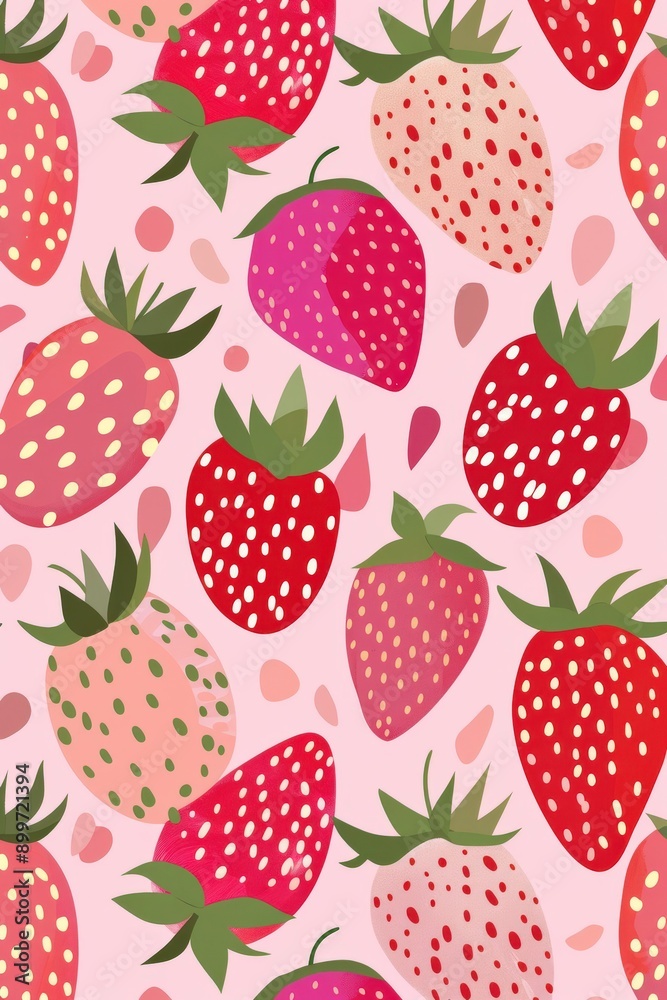 Cute Pink Strawberry Pattern With Various Strawberry Designs Cute Pink Strawberry Pattern With Various Strawberry Designs