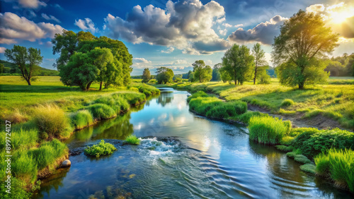 Water sustainability. Sustainable water source. World Water Day concept. Nature landscape of stream water. Freshwater protection and water conservation for a sustainable water source.