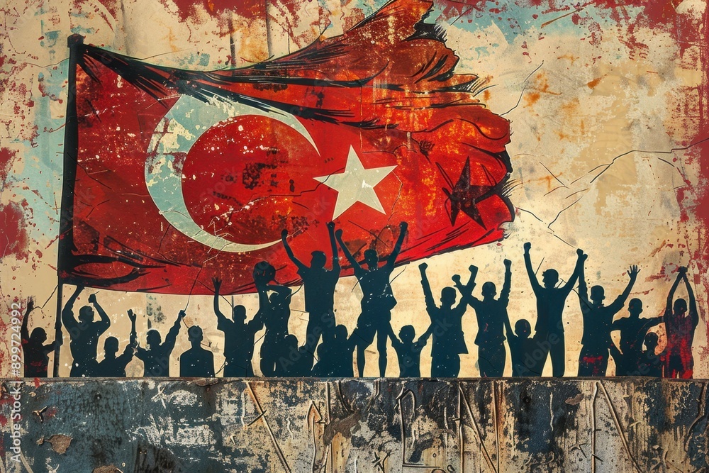 Fototapeta premium Contemporary Art Collage of Turkey Soccer Fans