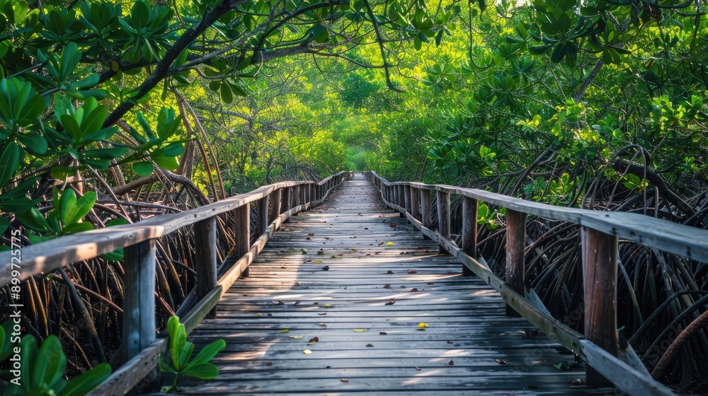 Wooden Walkway Spanning Mangrove Trees Wooden Walkway Spanning Mangrove Trees