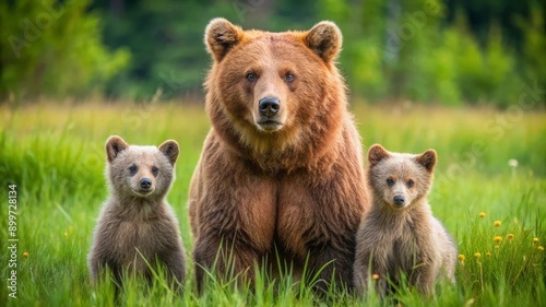 Bear Family in the Grass.