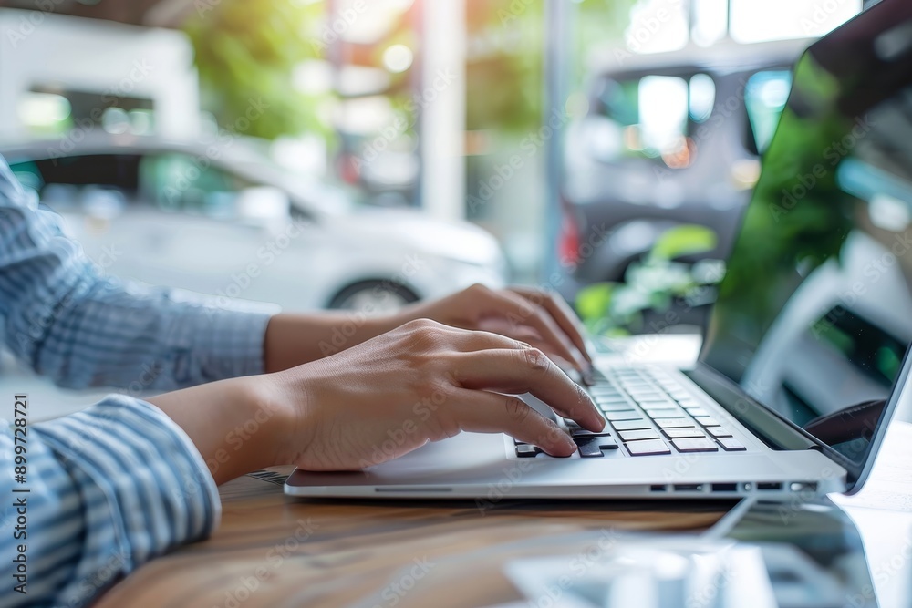 Person browsing online listings for used cars, showcasing convenience and accessibility Person browsing online listings for used cars, showcasing convenience and accessibility