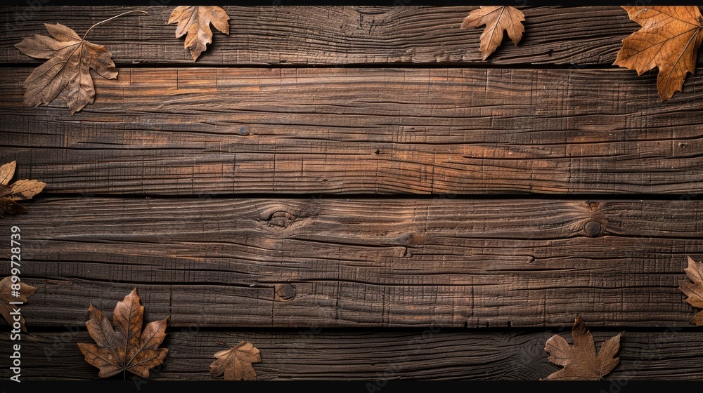 A warm arrangement of colorful autumn leaves and pine cones gracefully placed on a rustic wooden surface, evoking the beauty of fall A warm arrangement of colorful autumn leaves and pine cones gracefully placed on a rustic wooden surface, evoking the beauty of fall
