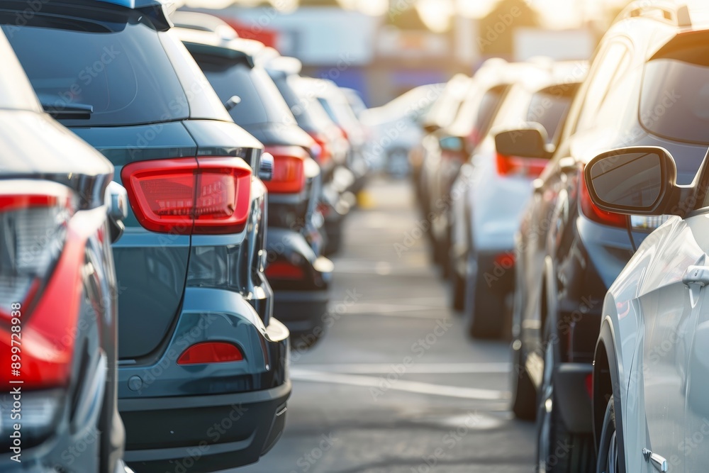 Close-up of car dealership lot with rows of vehicles, representing variety and choice in car sales Close-up of car dealership lot with rows of vehicles, representing variety and choice in car sales