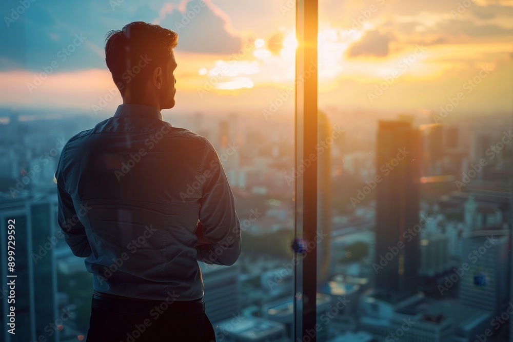 Fototapeta premium Businessman looking out of office window, symbolizing vision and forward-thinking