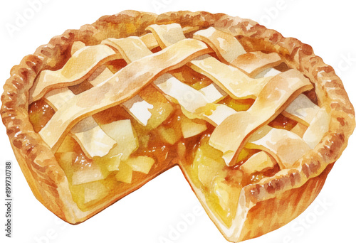 apple pie bakery baking in fall autumn warm cafe holiday traditional season dessert fruit october harvest kitchen watercolor isolated clipart