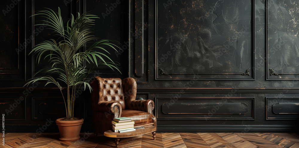 Strict Color strict masculine interior in dark colors in a minimalist style, a ...