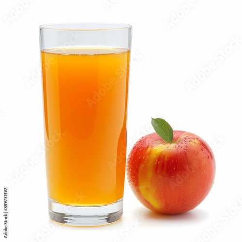 Medium shot of Glass of apple juice near the apple, isolated on a white background, 