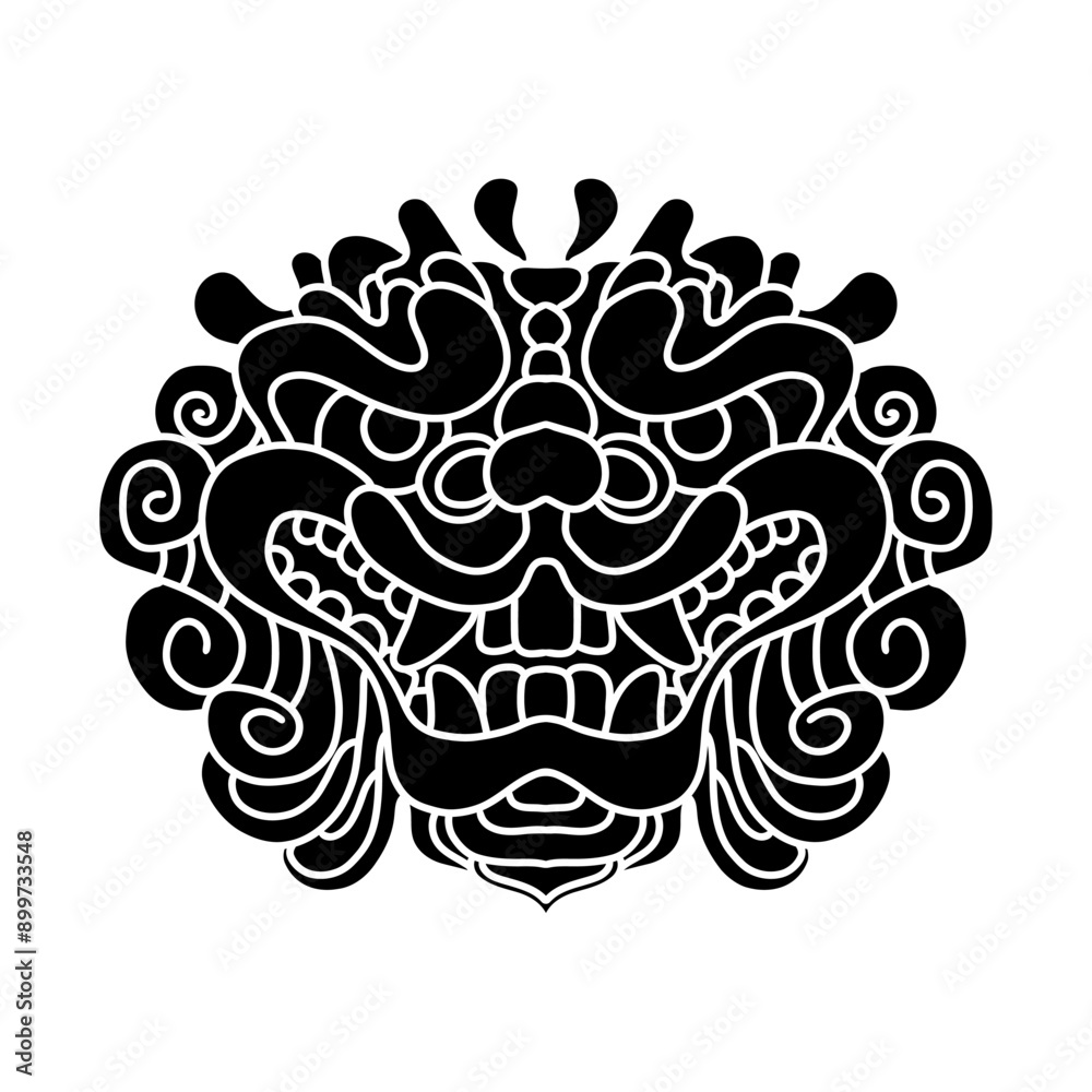 Traditional lion face tattoo. Chinese lion face statue. Vector of Ancient Chinese Traditional Monster lion head Pattern. Chinese Lion traditional style logo. line art Traditional lion face tattoo. Chinese lion face statue. Vector of Ancient Chinese Traditional Monster lion head Pattern. Chinese Lion traditional style logo. line art