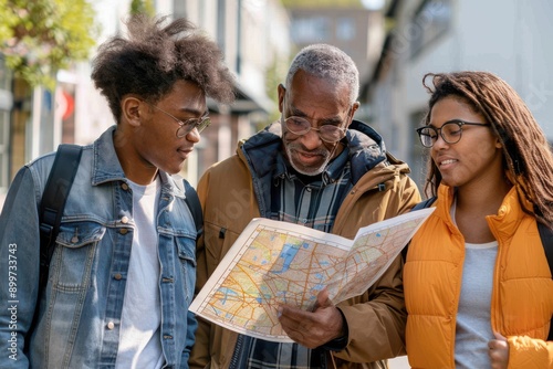 Family Planning College Visit Strategies: Parents and Child Analyzing Campus Map Together