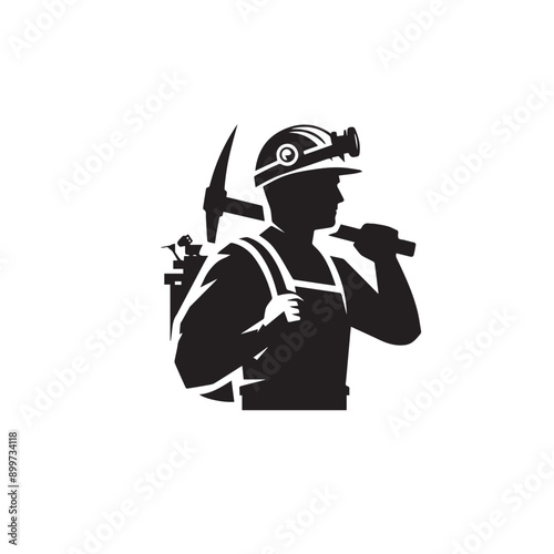 silhouette of Miner vector black and whote icon logo clipart logo