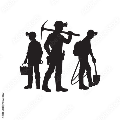 silhouette of Miner vector black and whote icon logo clipart logo