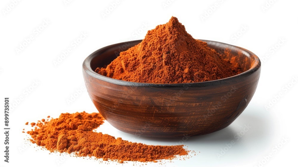 Paprika powder in bowl isolated on white background. Spicy. Flavors Paprika powder in bowl isolated on white background. Spicy. Flavors