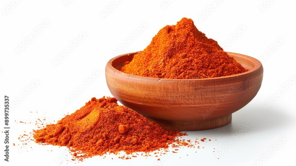 Paprika powder in bowl isolated on white background. Spicy. Flavors Paprika powder in bowl isolated on white background. Spicy. Flavors