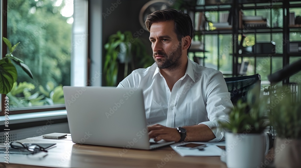 Fototapeta premium Successful Business Leader Working from Stylish Home Office Environment