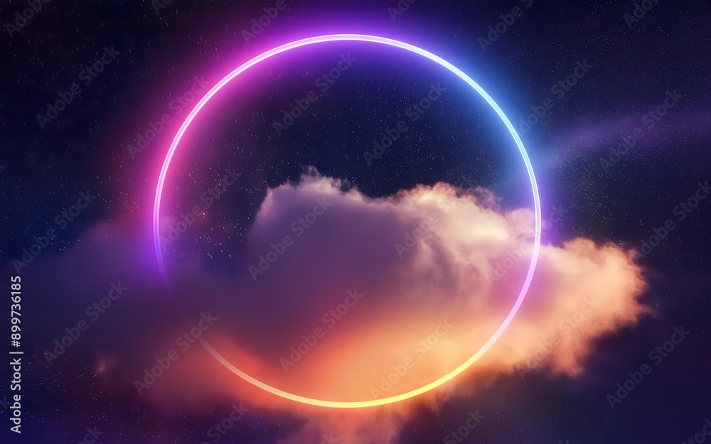 Light ring shining through fluffy clouds in the sky, AI Light ring shining through fluffy clouds in the sky, AI
