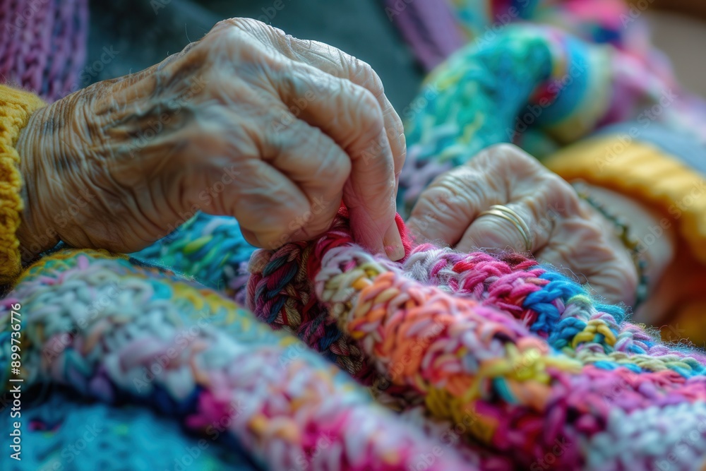 Elderly participants are focused on knitting colorful items, enjoying a craft session in a friendly and supportive learning atmosphere. Generative AI Elderly participants are focused on knitting colorful items, enjoying a craft session in a friendly and supportive learning atmosphere. Generative AI