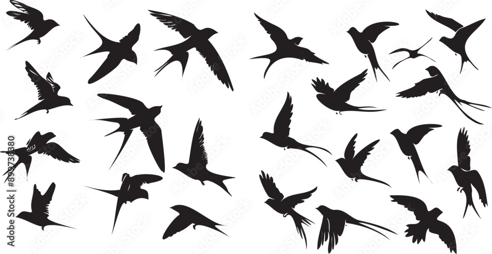 Swallow birds flying black silhouette vector