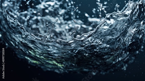 Water with waves and splashes. Detail of the water flowing over rocks in a mountain stream. Wild river. Splash of water on the surface of the sea at sunset. Waterfall in the forest. Mountain river.