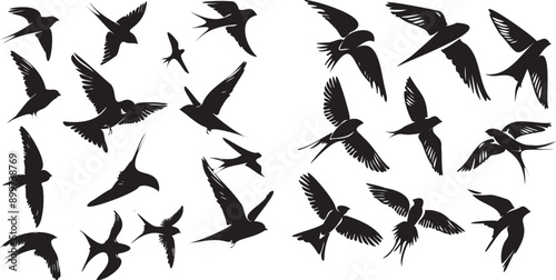 Swallow birds flying black silhouette vector