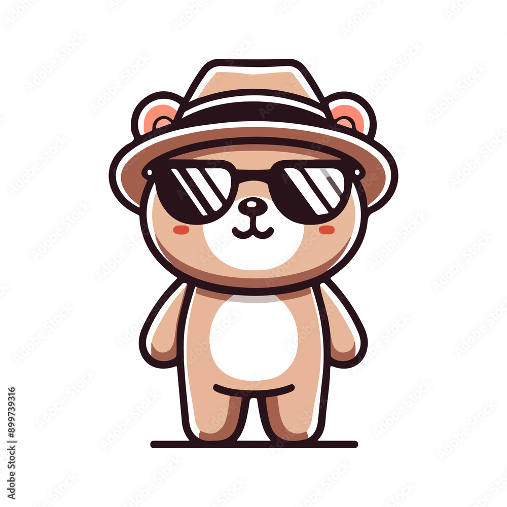 Naklejka premium cute bear wearing sunglasses icon character