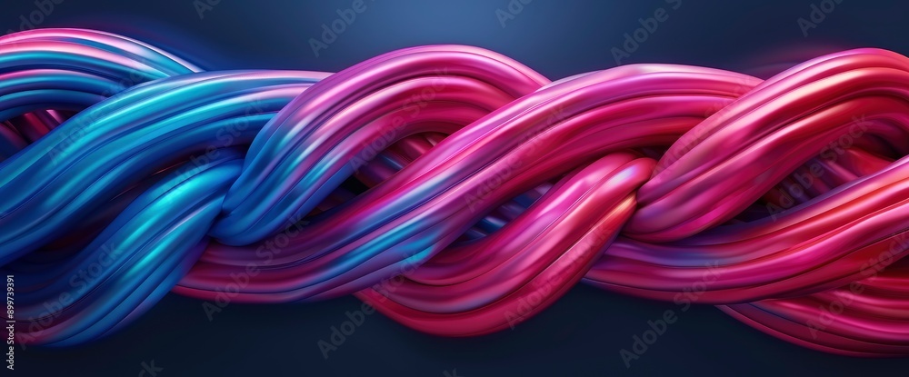 3D Render Abstract Background Pink Blue Neon Light Impulse Going Through Cables Big , 3D , High Definition