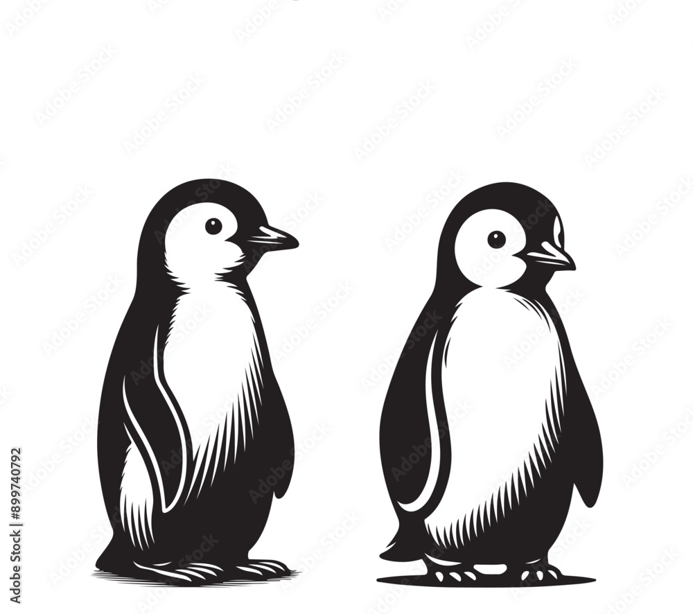 Naklejka premium penguin black silhouette art illustration white background - Generative AI