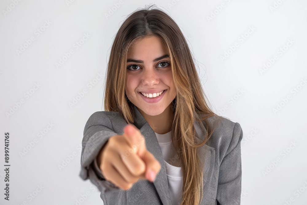 young indian woman pointing finger on white background young indian woman pointing finger on white background