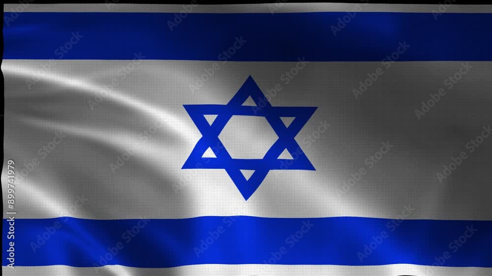 Close-up of the Israel flag fluttering in the wind. National flag of  Israel waving
