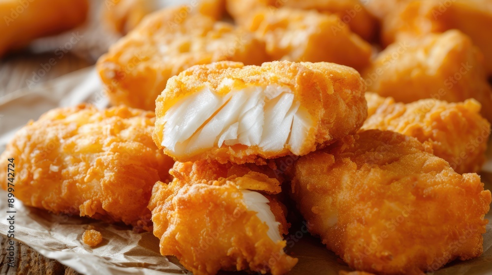 Fish Nuggets. Delicious Crispy Fried Snack Food with Fast Food Concept Fish Nuggets. Delicious Crispy Fried Snack Food with Fast Food Concept