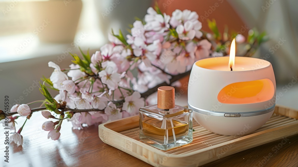 A serene spa still life featuring a lit candle surrounded by delicate flowers, soft lighting casting gentle shadows, A serene spa still life featuring a lit candle surrounded by delicate flowers, soft lighting casting gentle shadows,