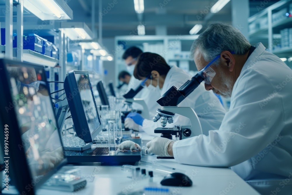 Scientist Examining a Lab Rat Through a Microscope Scientist Examining a Lab Rat Through a Microscope
